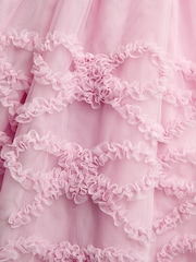 JoJo Maman Bébé Soft Pink Sequin & Tulle Bow Party Dress - Image 6 of 7