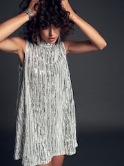 Superdry Silver Sleeveless Sequin A-Line Mini Dress - Image 1 of 5