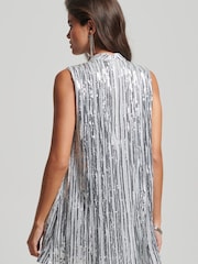 Superdry Silver Sleeveless Sequin A-Line Mini Dress - Image 3 of 5