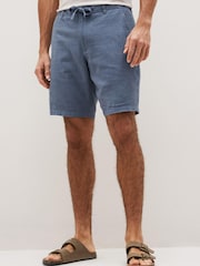 Blue Drawstring Linen Blend Shorts - Image 1 of 6