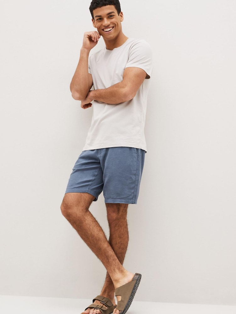 Blue Drawstring Linen Blend Shorts - Image 2 of 6 Blue Drawstring Linen Blend Shorts - Image 2 of 6