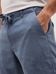Blue Drawstring Linen Blend Shorts - Image 4 of 6