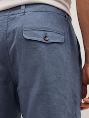 Blue Drawstring Linen Blend Shorts - Image 5 of 6