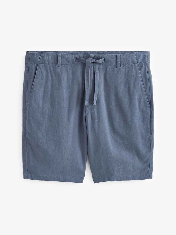 Blue Drawstring Linen Blend Shorts - Image 6 of 6 Blue Drawstring Linen Blend Shorts - Image 6 of 6