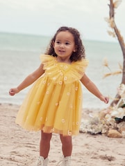 Yellow Daisy Embroidered Ruffle Mesh Dress (3mths-10yrs) - Image 2 of 7