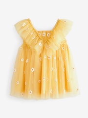 Yellow Daisy Embroidered Ruffle Mesh Dress (3mths-10yrs) - Image 6 of 7