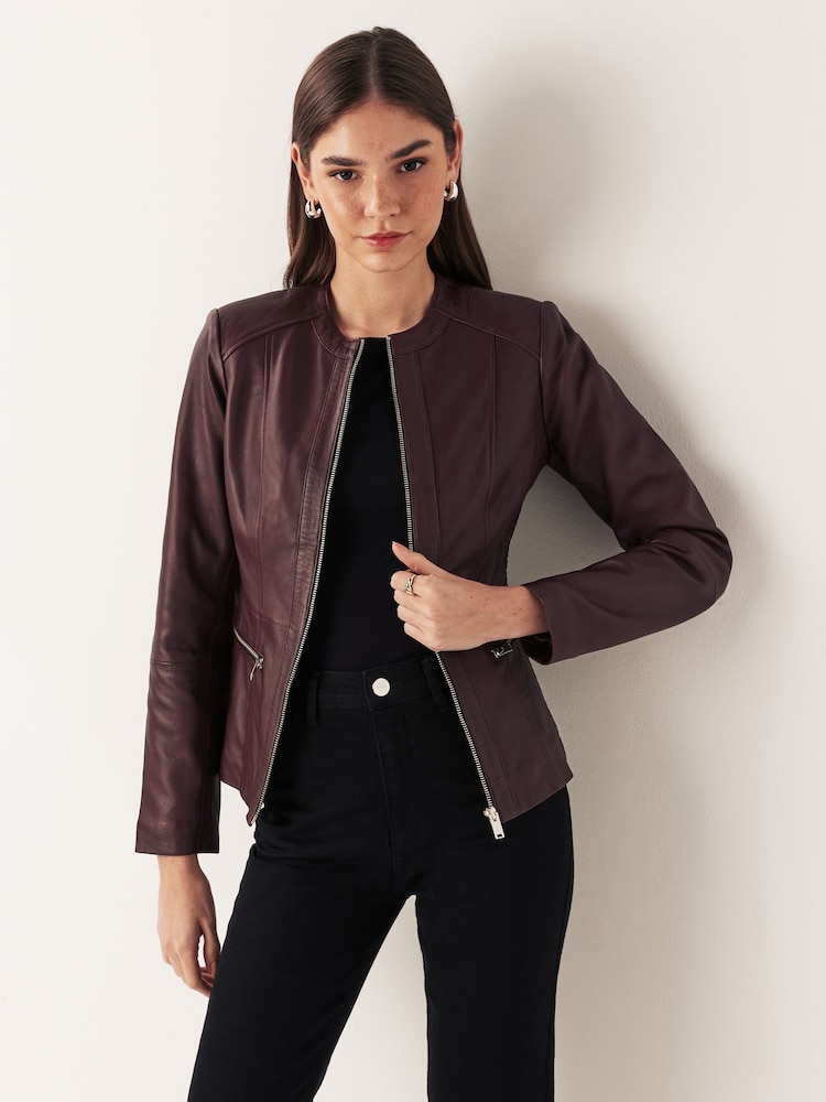Urban Code Red Collarless Leather Jacket - Image 1 of 7