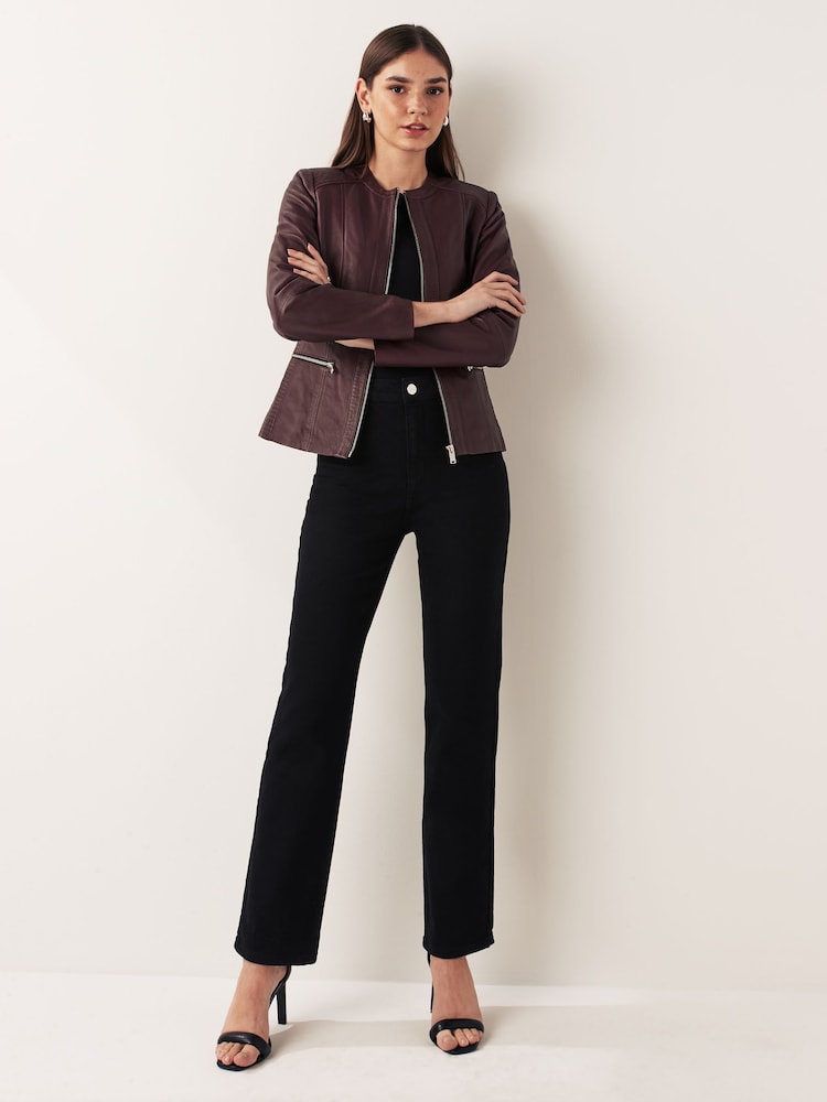 Urban Code Red Collarless Leather Jacket - Image 2 of 7