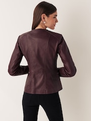 Urban Code Red Collarless Leather Jacket - Image 3 of 7