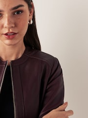 Urban Code Red Collarless Leather Jacket - Image 4 of 7