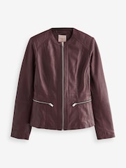 Urban Code Red Collarless Leather Jacket - Image 6 of 7
