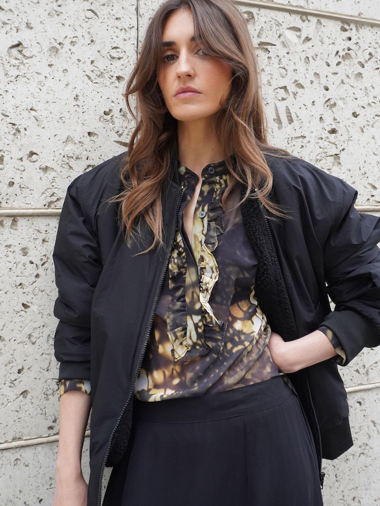 Religion Black Reversible Nylon Fleece Teddy Bomber Jacket - Image 1 of 6