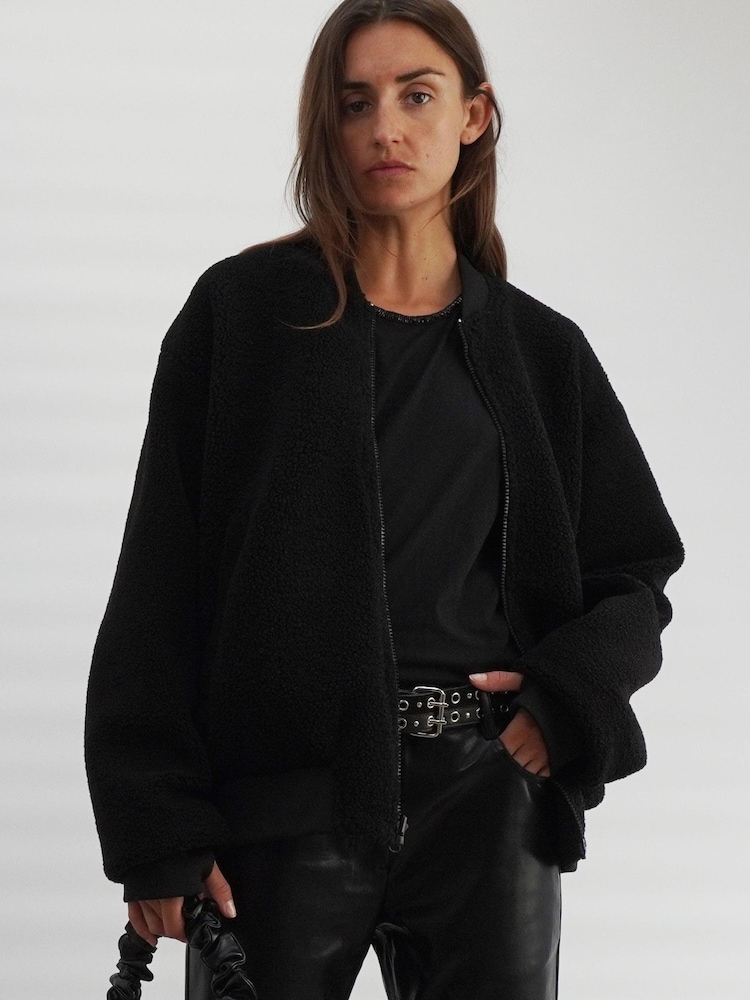Religion Black Reversible Nylon Fleece Teddy Bomber Jacket - Image 2 of 6