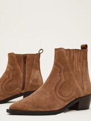Phase Eight Stitch Detail Brown Suede Ankle Boots - Image 3 of 6