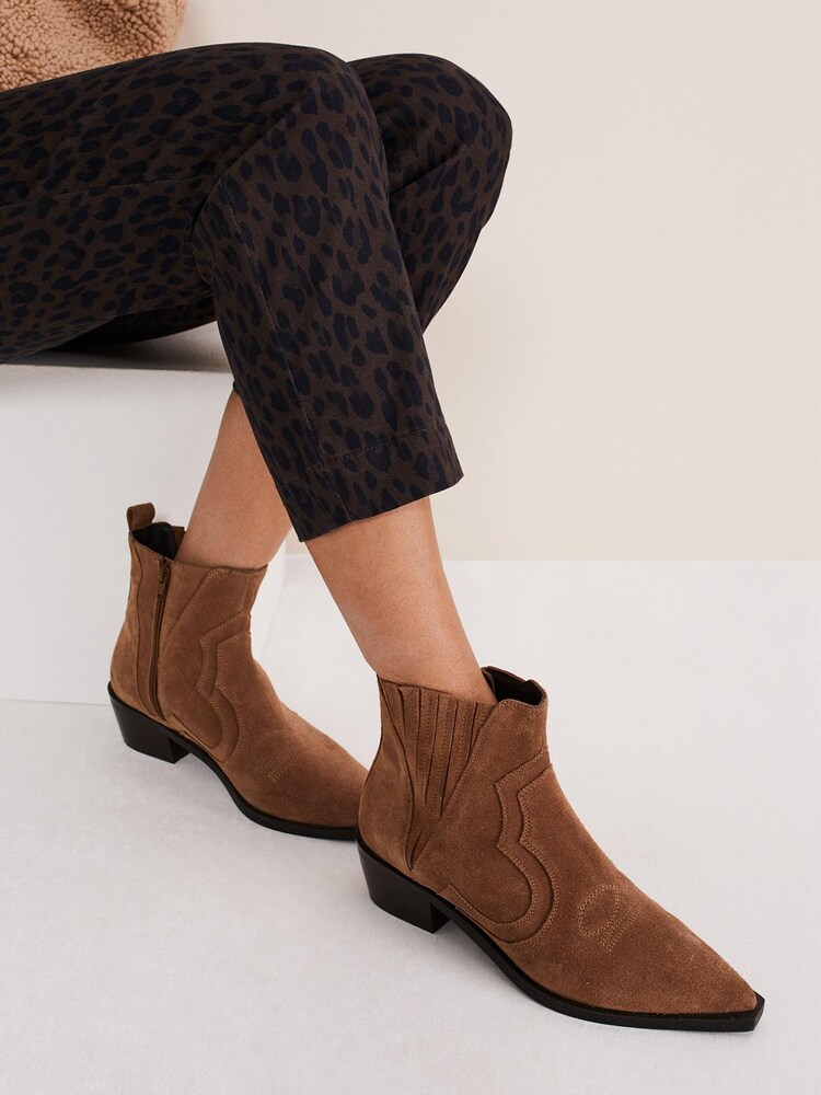 Phase Eight Stitch Detail Brown Suede Ankle Boots - Image 6 of 6 Phase Eight Stitch Detail Brown Suede Ankle Boots - Image 6 of 6
