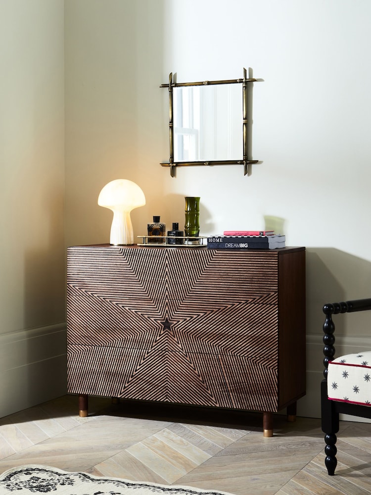 Rockett St George Natural Starburst Mango Wood Chest of Drawers - Image 2 of 8