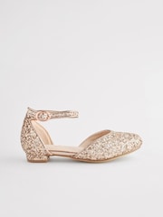 Rose Gold Glitter Occasion Ankle Strap Low Heel Shoes - Image 2 of 10