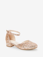 Rose Gold Glitter Occasion Ankle Strap Low Heel Shoes - Image 3 of 10
