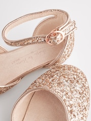 Rose Gold Glitter Occasion Ankle Strap Low Heel Shoes - Image 8 of 10