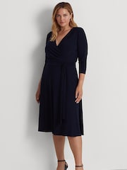 Lauren Ralph Lauren Curve Carlyna Stretch-Midikleid mit Wickeldesign, Marineblau - Bild 1 von 7