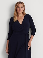 Lauren Ralph Lauren Curve Carlyna Stretch-Midikleid mit Wickeldesign, Marineblau - Bild 4 von 7