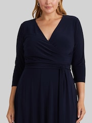 Lauren Ralph Lauren Curve Carlyna Stretch-Midikleid mit Wickeldesign, Marineblau - Bild 5 von 7