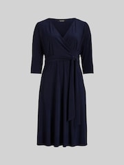 Lauren Ralph Lauren Curve Carlyna Stretch-Midikleid mit Wickeldesign, Marineblau - Bild 7 von 7