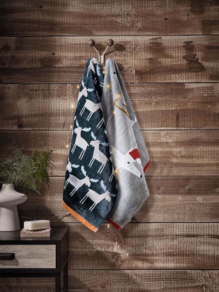Scion Set of 2 Blue Marty Moose Hand Towels - Image 2 of 3
