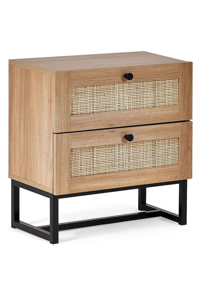 Julian Bowen Brown Padstow Rattan 2 Drawer Bedside Table - Image 2 of 4