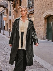 Yours Curve Black PU Trench Coat - Image 1 of 4