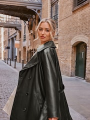 Yours Curve Black PU Trench Coat - Image 2 of 4