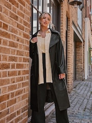 Yours Curve Black PU Trench Coat - Image 3 of 4