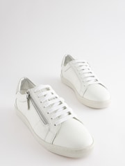 White Wide Fit Signature Leather Side Zip Trainers - Image 1 of 5