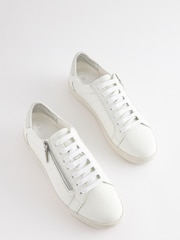 White Wide Fit Signature Leather Side Zip Trainers - Image 3 of 5