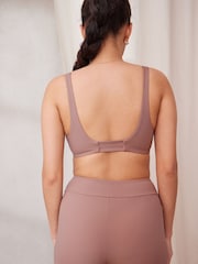 self. Mink Brown Ribbed Non Wire Plunge Pull-On Crop Bra - Image 3 of 7