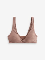 self. Mink Brown Ribbed Non Wire Plunge Pull-On Crop Bra - Image 5 of 7