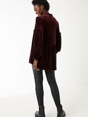 FatFace Red Amy Velvet Longline Blouse - Image 1 of 4