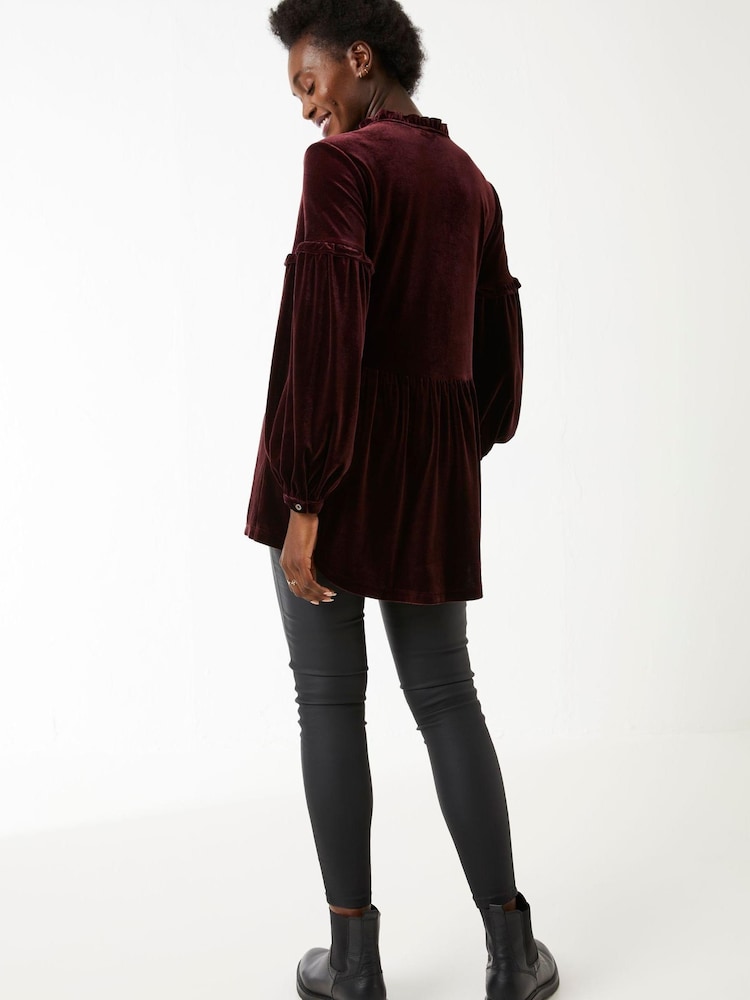 FatFace Red Amy Velvet Longline Blouse - Image 1 of 4