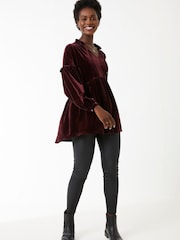 FatFace Red Amy Velvet Longline Blouse - Image 2 of 4