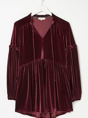 FatFace Red Amy Velvet Longline Blouse - Image 4 of 4