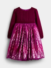 JoJo Maman Bébé Plum Purple Velvet & Sequin Party Dress - Image 1 of 4