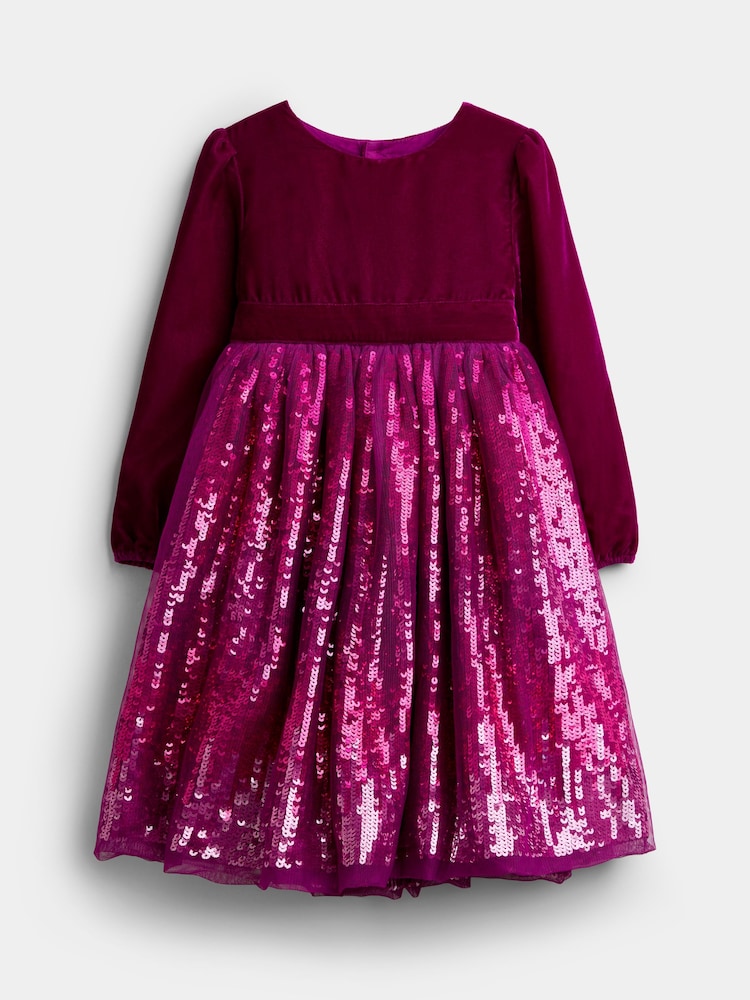 JoJo Maman Bébé Plum Purple Velvet & Sequin Party Dress - Image 1 of 4 JoJo Maman Bébé Plum Purple Velvet & Sequin Party Dress - Image 1 of 4