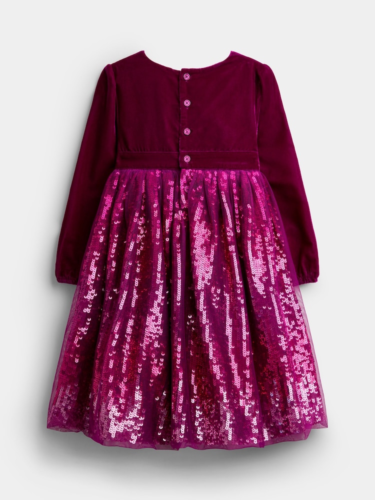 JoJo Maman Bébé Plum Purple Velvet & Sequin Party Dress - Image 2 of 4 JoJo Maman Bébé Plum Purple Velvet & Sequin Party Dress - Image 2 of 4