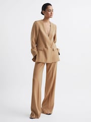 Reiss Neutral Margeaux Collarless Double Breasted Suit Blazer - Image 3 of 6