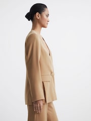 Reiss Neutral Margeaux Collarless Double Breasted Suit Blazer - Image 4 of 6