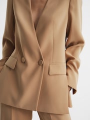 Reiss Neutral Margeaux Collarless Double Breasted Suit Blazer - Image 6 of 6