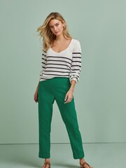 Navy/White Stripe Button Cuff Sweetheart Neck Knit Top - Image 3 of 6