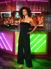 Ro&Zo Green Feather Trim Jumpsuit - Image 1 of 5