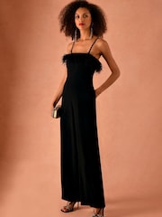 Ro&Zo Green Feather Trim Jumpsuit - Image 4 of 5