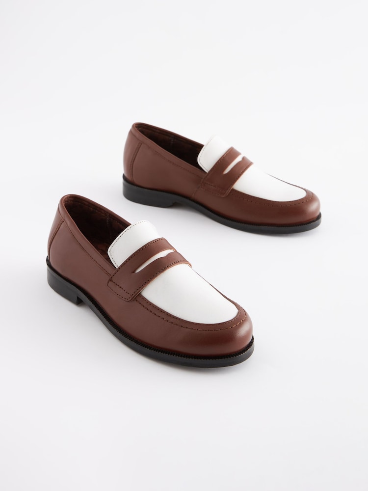 Tan/White Leather Saddle Loafers - Image 1 of 6